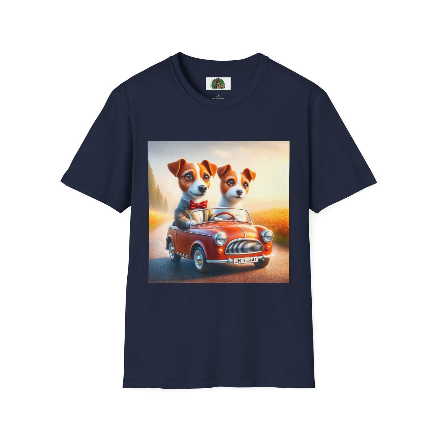 Wacky Jack Russell Puppy Couple Riding In Car T-Shirt Printify S Navy