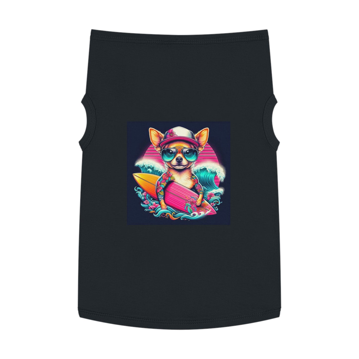 Pet Tank Top Chihuahua pink surfboard t shirt Pets Printify