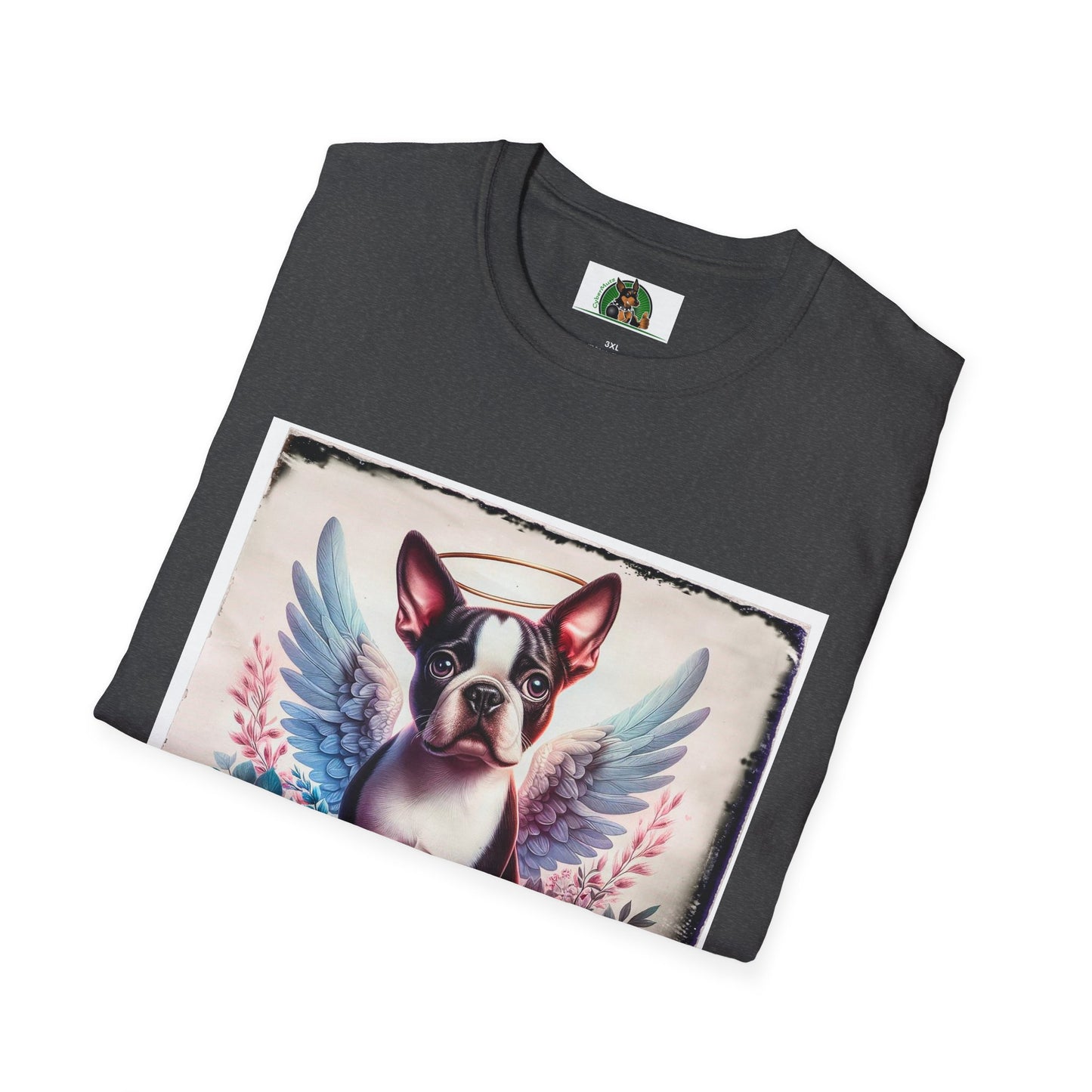 Boston Terrier Terrier Angel And Roses Tshirt T-Shirt Printify