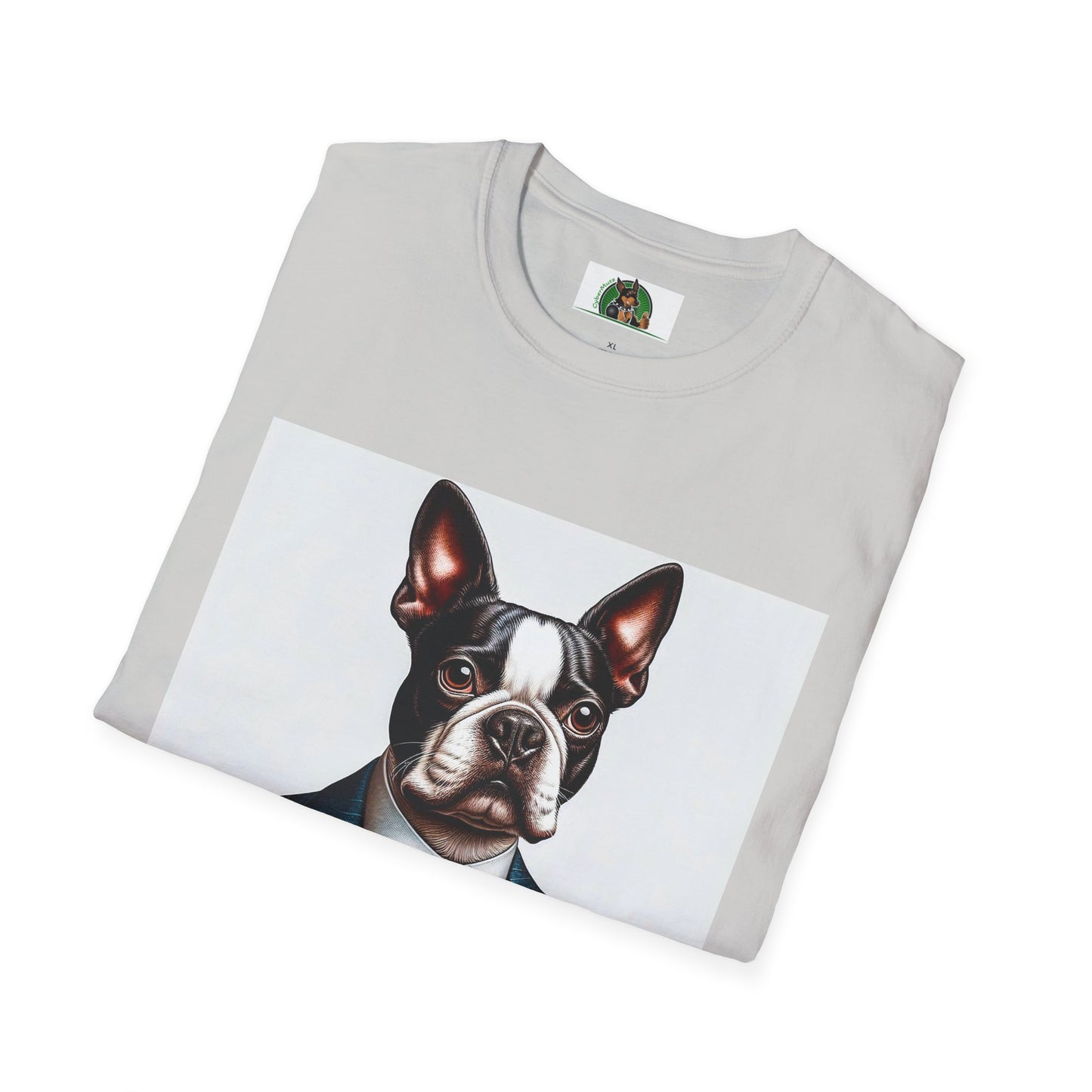 Boston Terrier Dog In Blue Suit TShirt T-Shirt Printify