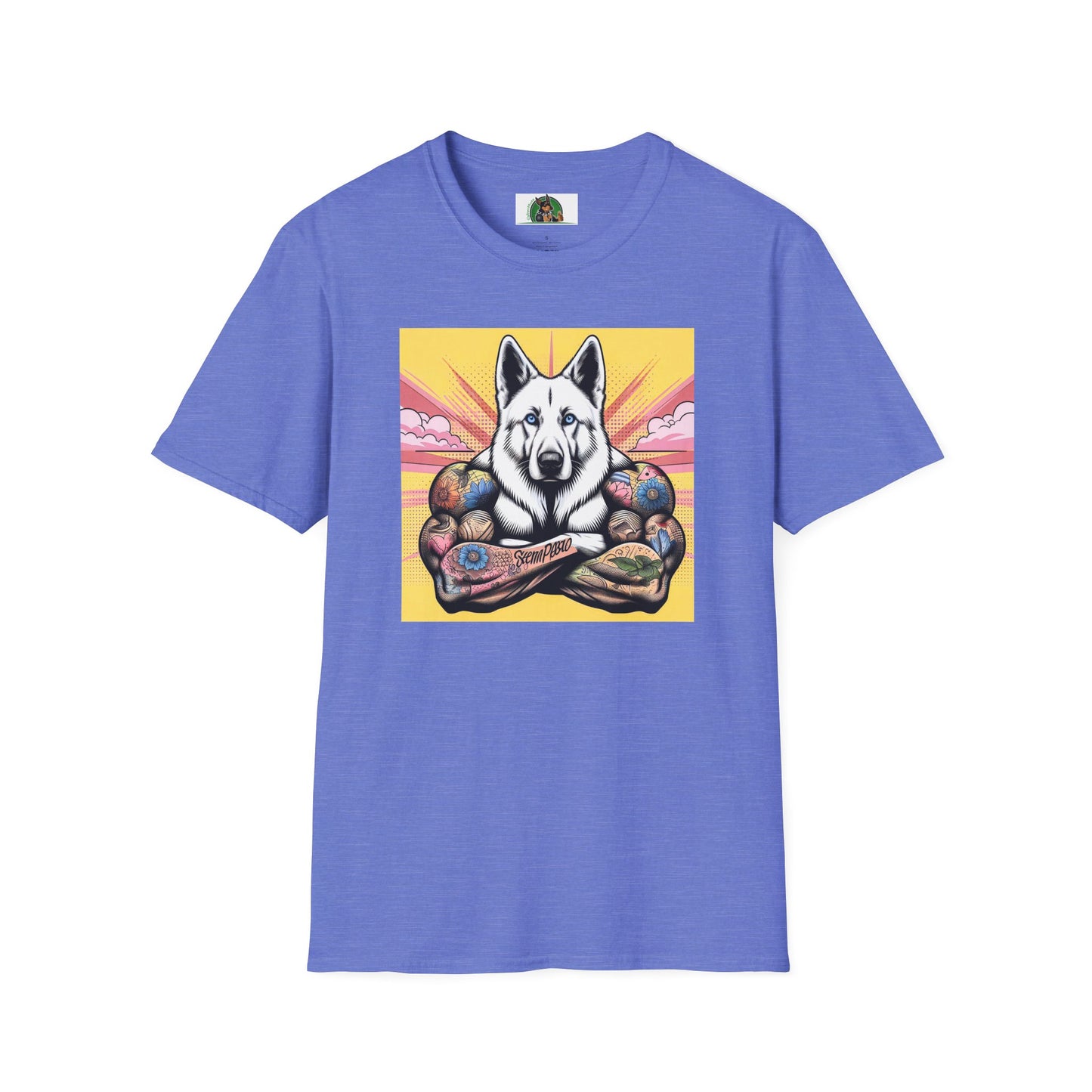 German Shepherd arms and flexing shirt T-Shirt Printify Heather Royal S