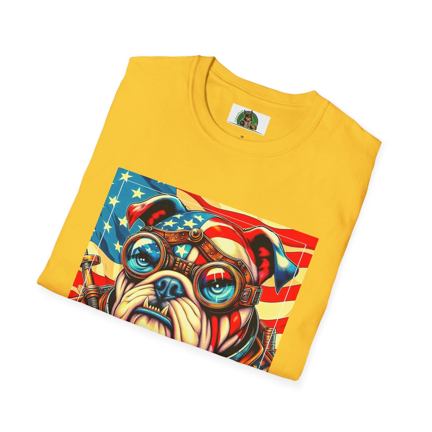 Bulldog Steampunk American Flag T-Shirt Printify