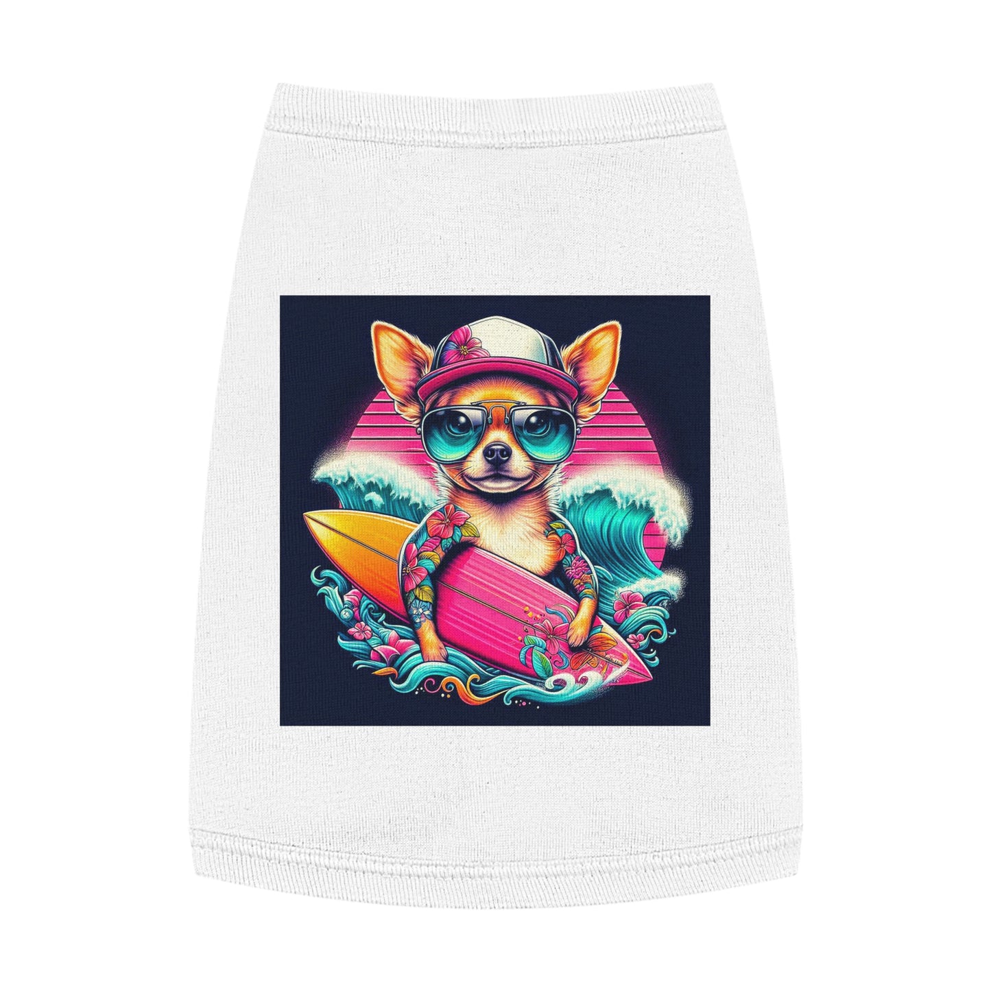 Pet Tank Top Chihuahua pink surfboard t shirt Pets Printify