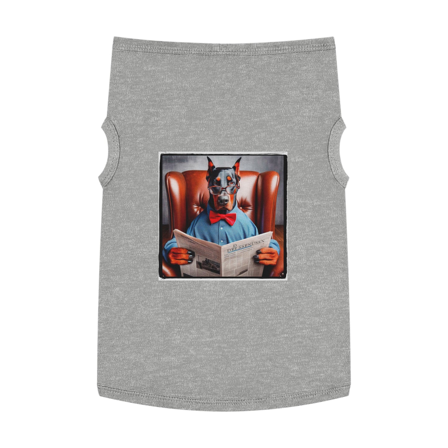 Pet Tank Top Doberman paper reading Pets Printify XL Heather