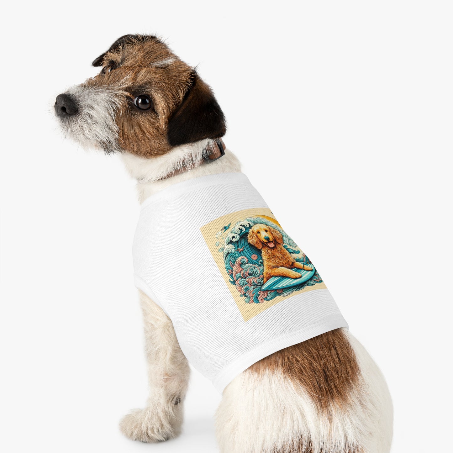 Pet Tank Golden Doodle blue waves t shirt Pets Printify
