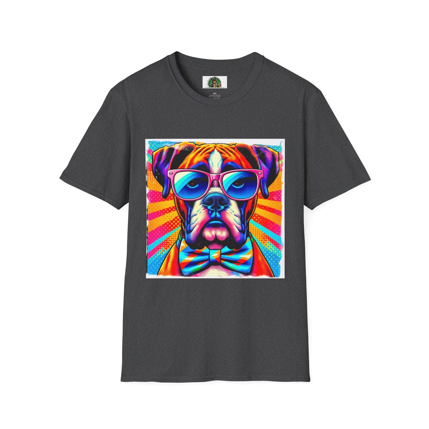 Boxer Pop Art Dog Wearing Glasses T-Shirt T-Shirt Printify XS Dark Heather