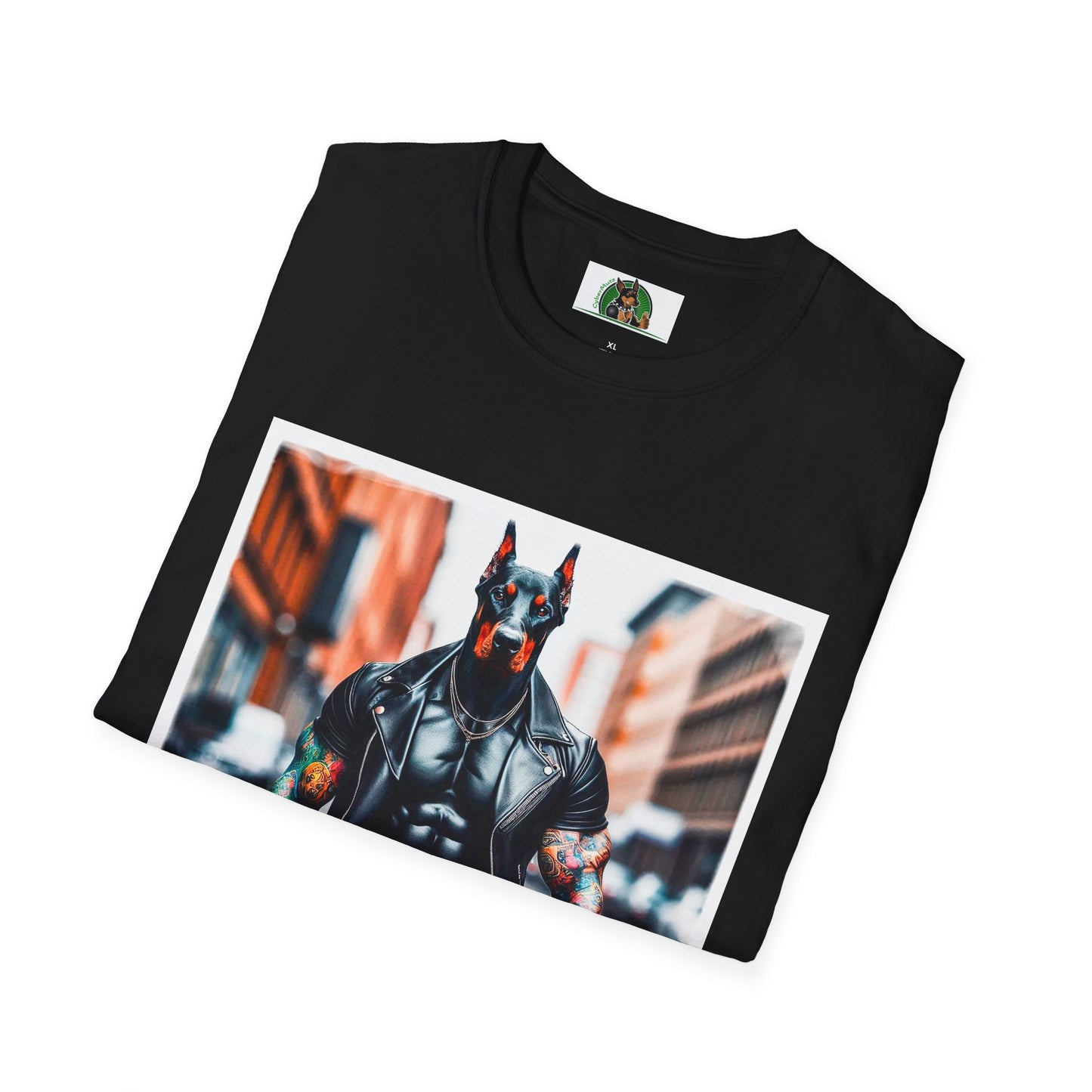 Doberman men in black t shirt T-Shirt Printify