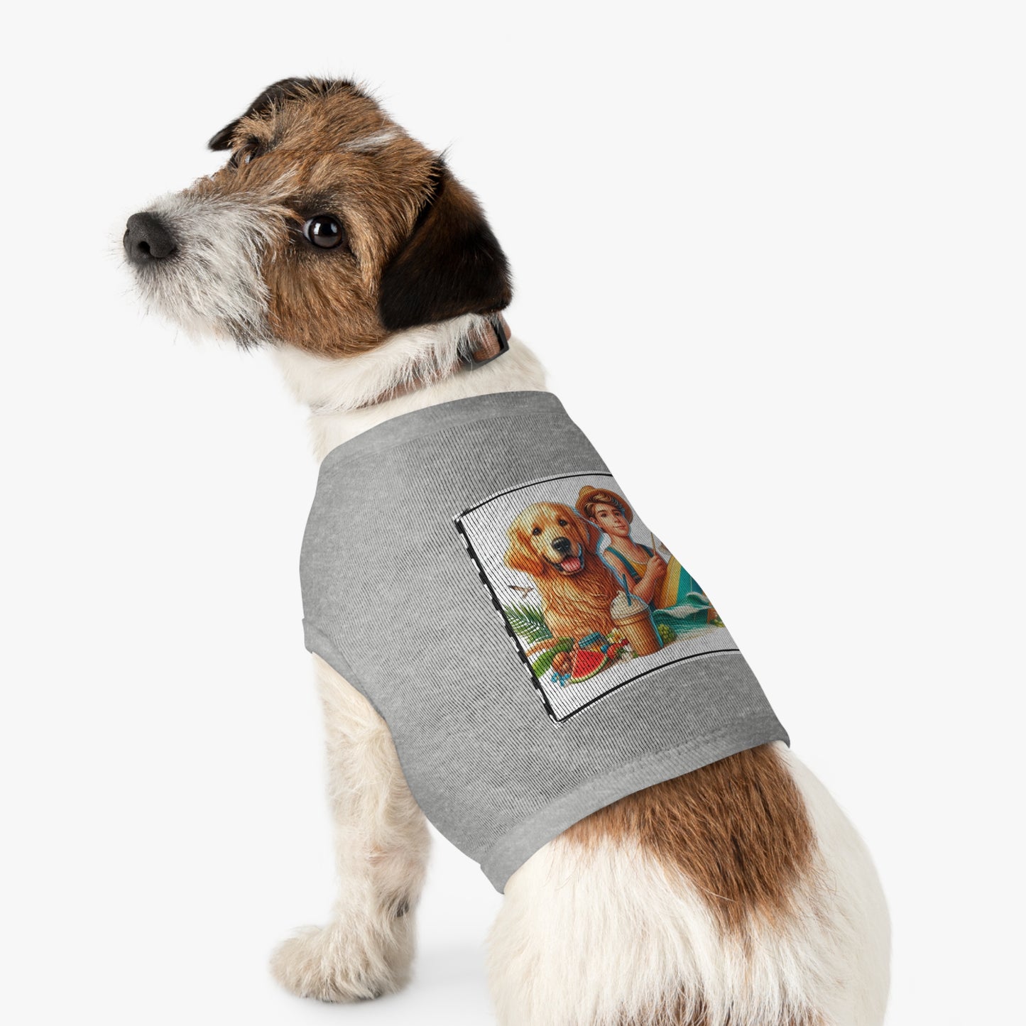 Golden Retriever pet tank top farmer boy Pets Printify