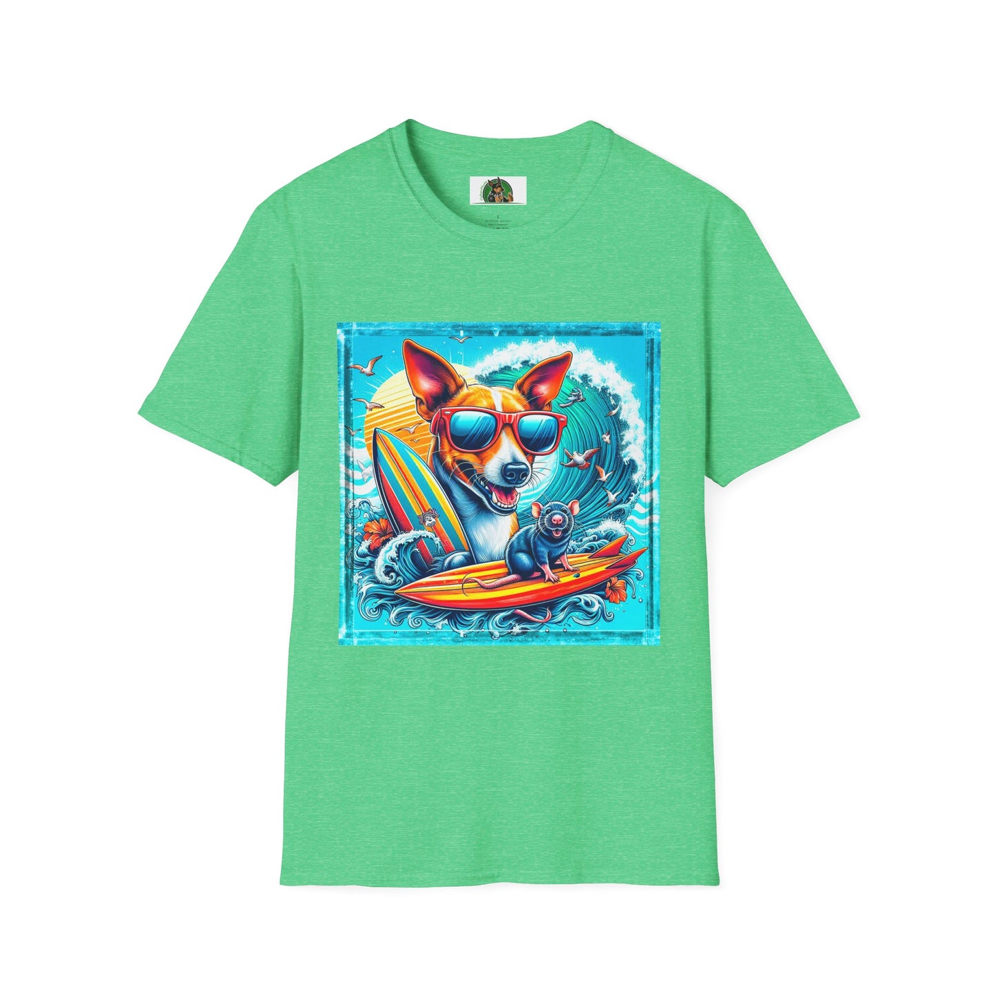Rat Terrier T-Shirt puppy surfing T-Shirt Printify S Heather Irish Green