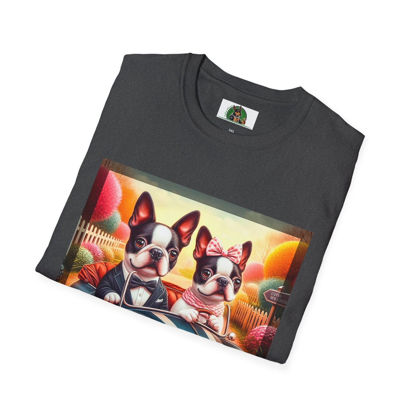 Wacky Boston Terrier Cute Dogs In Tiny Car Shirt T-Shirt Printify