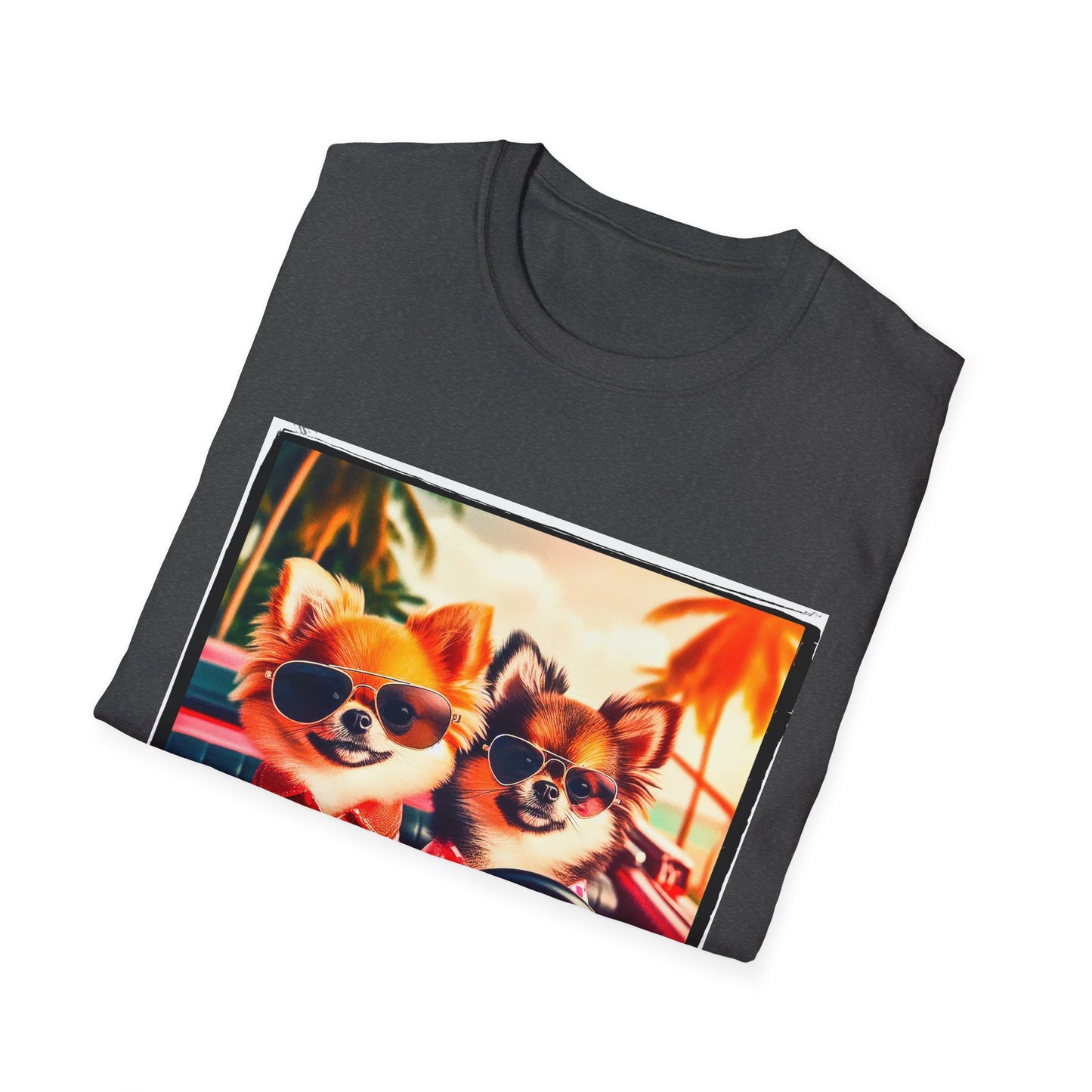 Chihuahua driving beach scene t shirt T-Shirt Printify