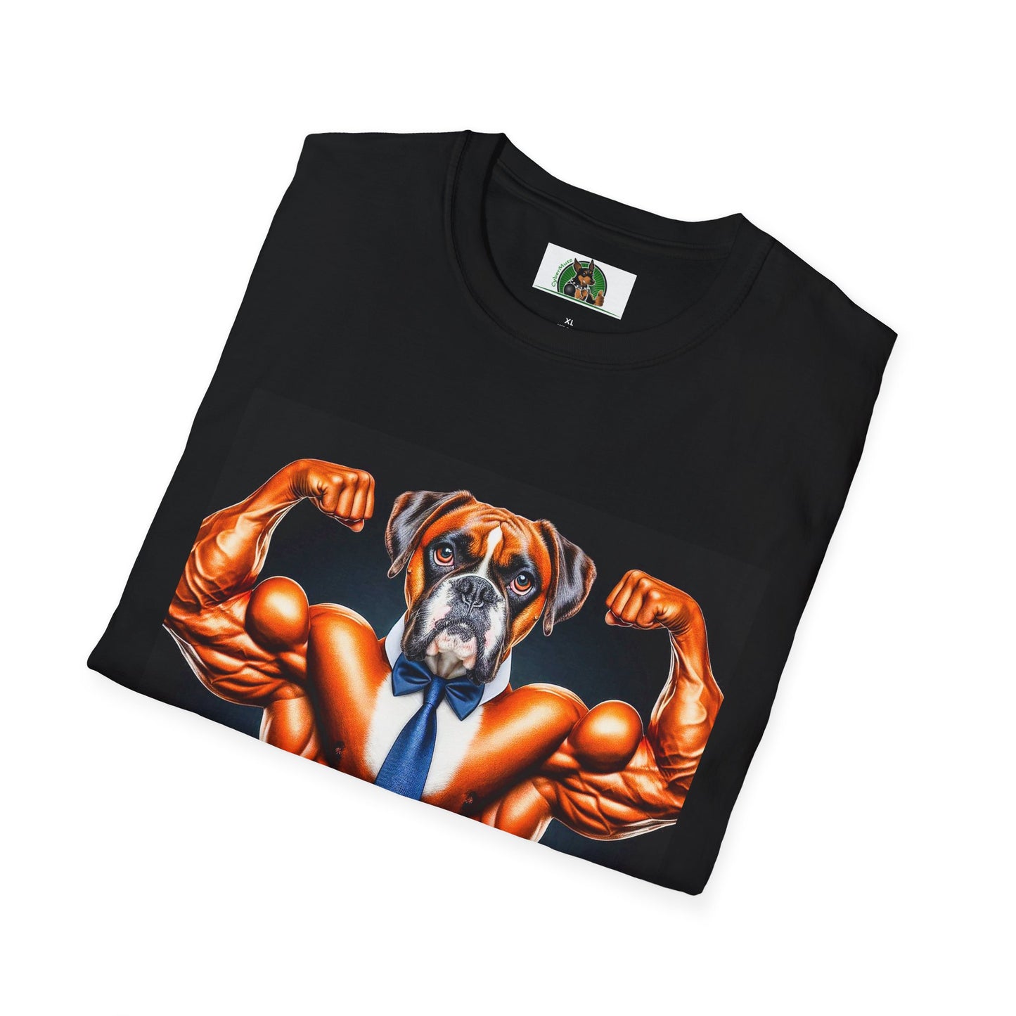 Boxer Muscle Dog Wearing Tie TShirt T-Shirt Printify