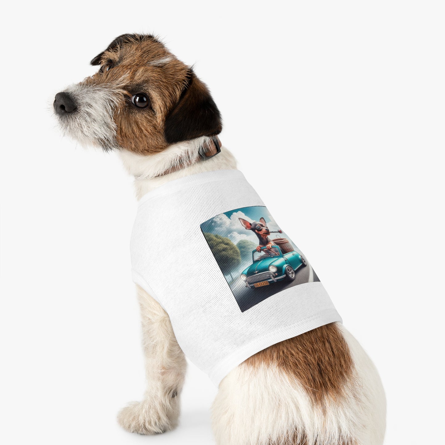 - Min Pin Tank Tops driving and smoking Pets Printify
