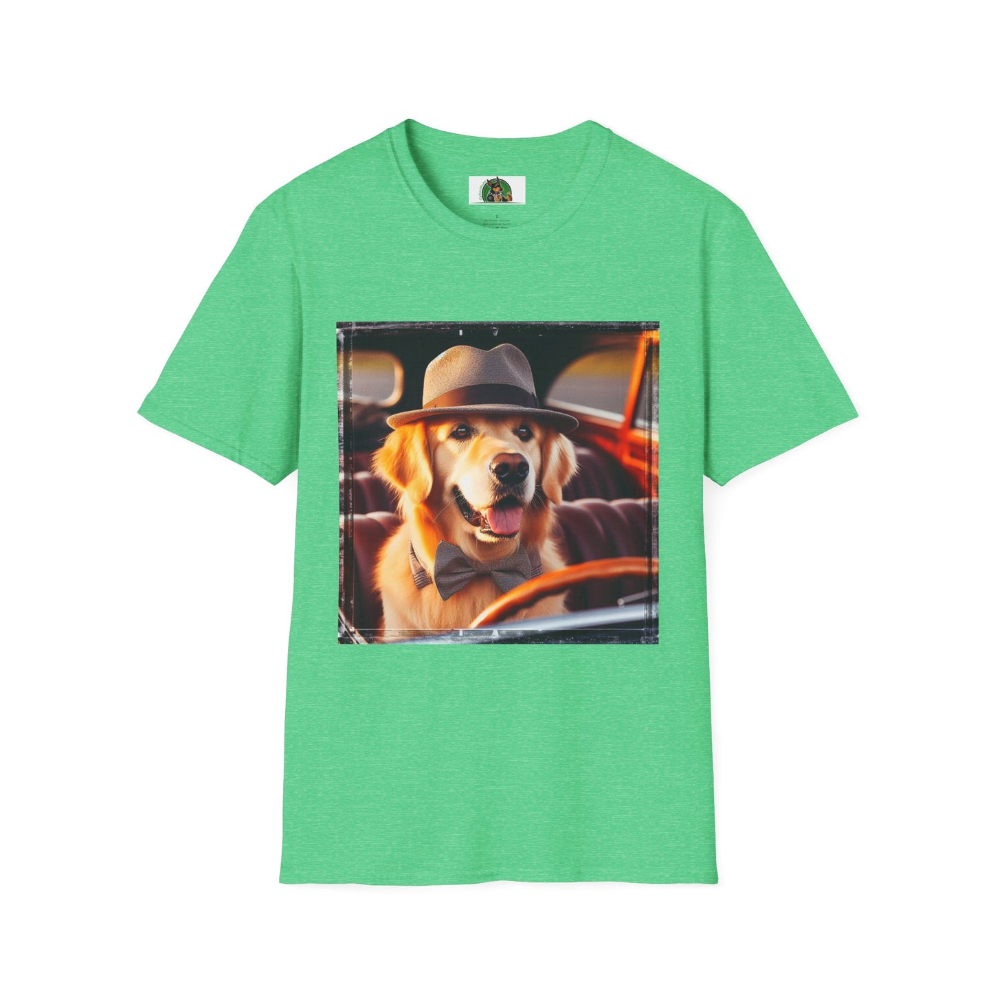 Golden Retriever driving fun shirt T-Shirt Printify S Heather Irish Green