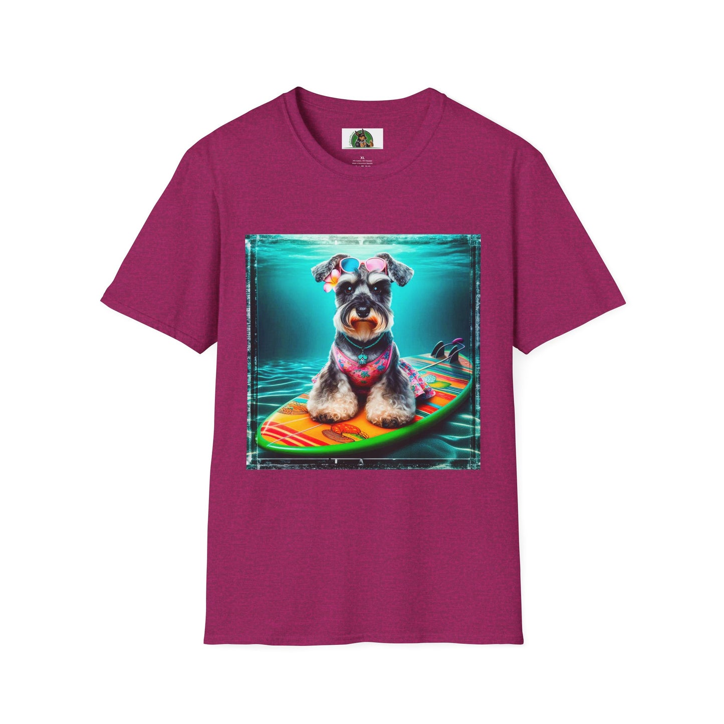 Miniature Schnauzer puppy surfing T-Shirt Printify S Antique Heliconia