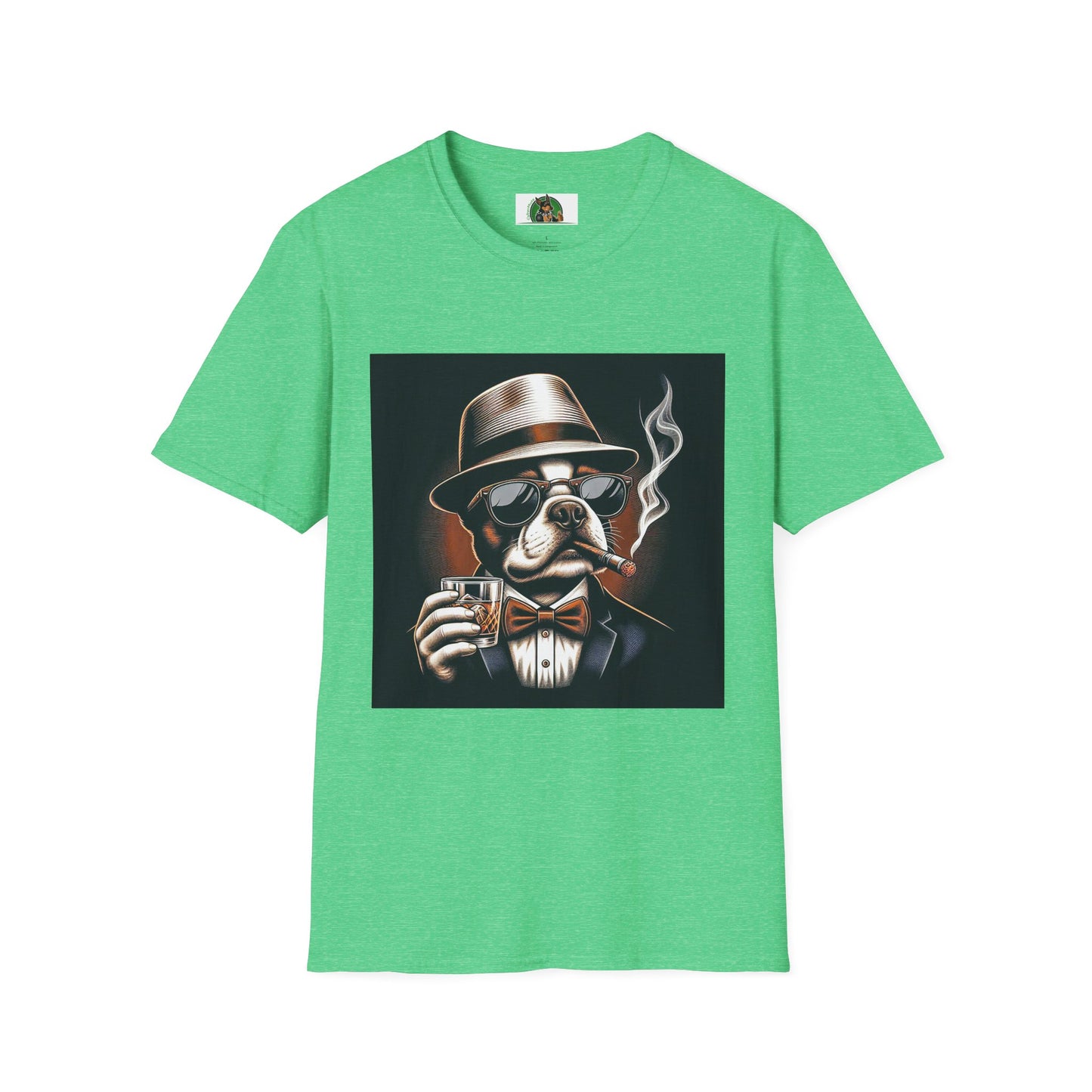 Boston Terrier Smoking T-shirt T-Shirt Printify S Heather Irish Green