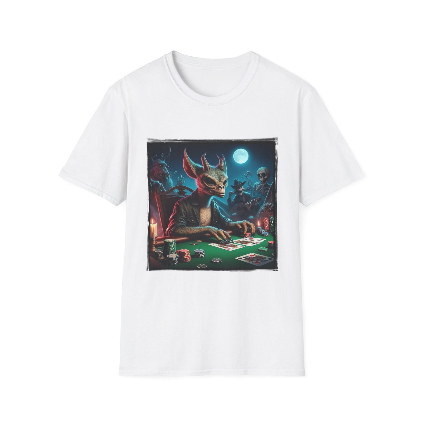 Chupacabra dragon poker playing t shirt T-Shirt Printify S White