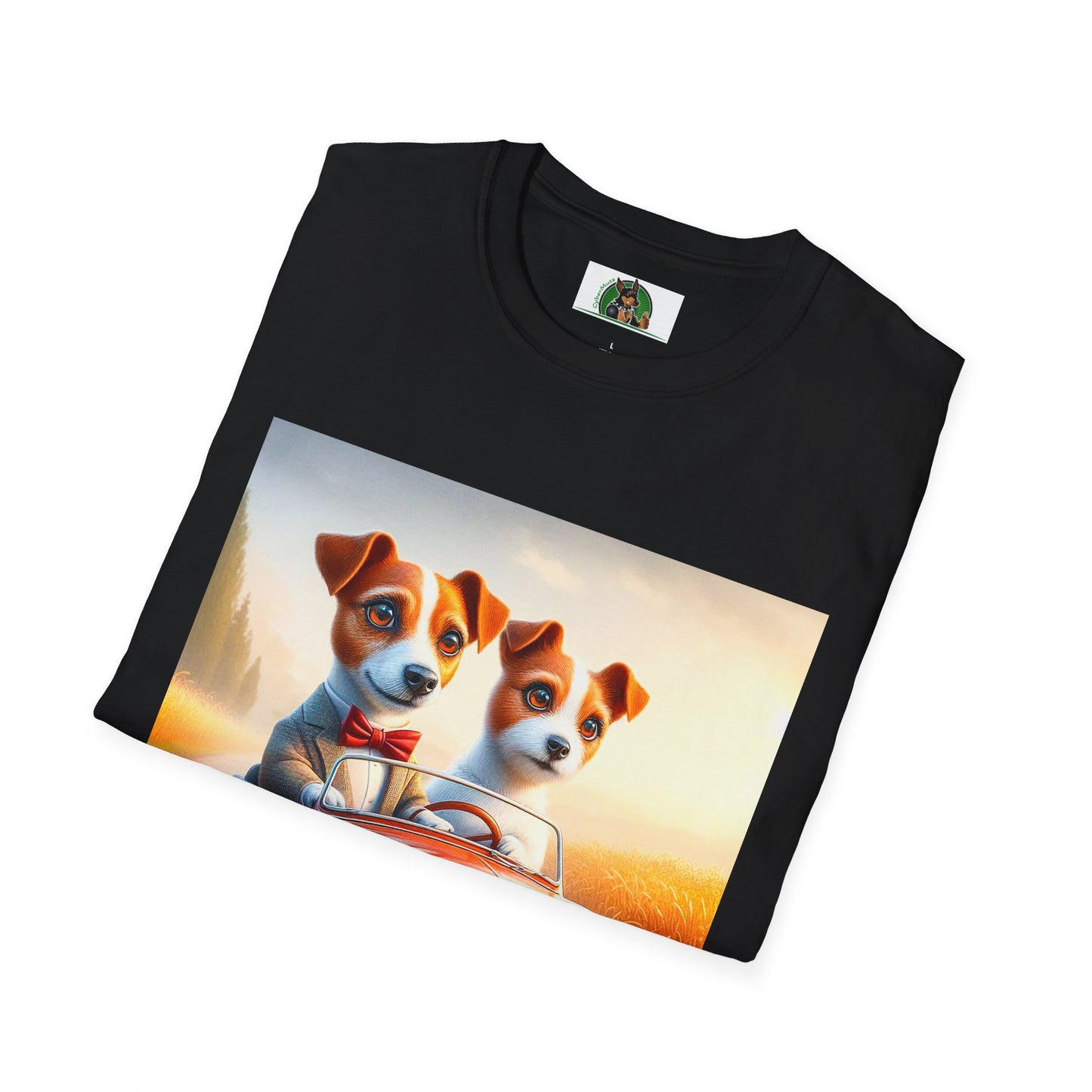 Wacky Jack Russell Puppy Couple Riding In Car T-Shirt Printify