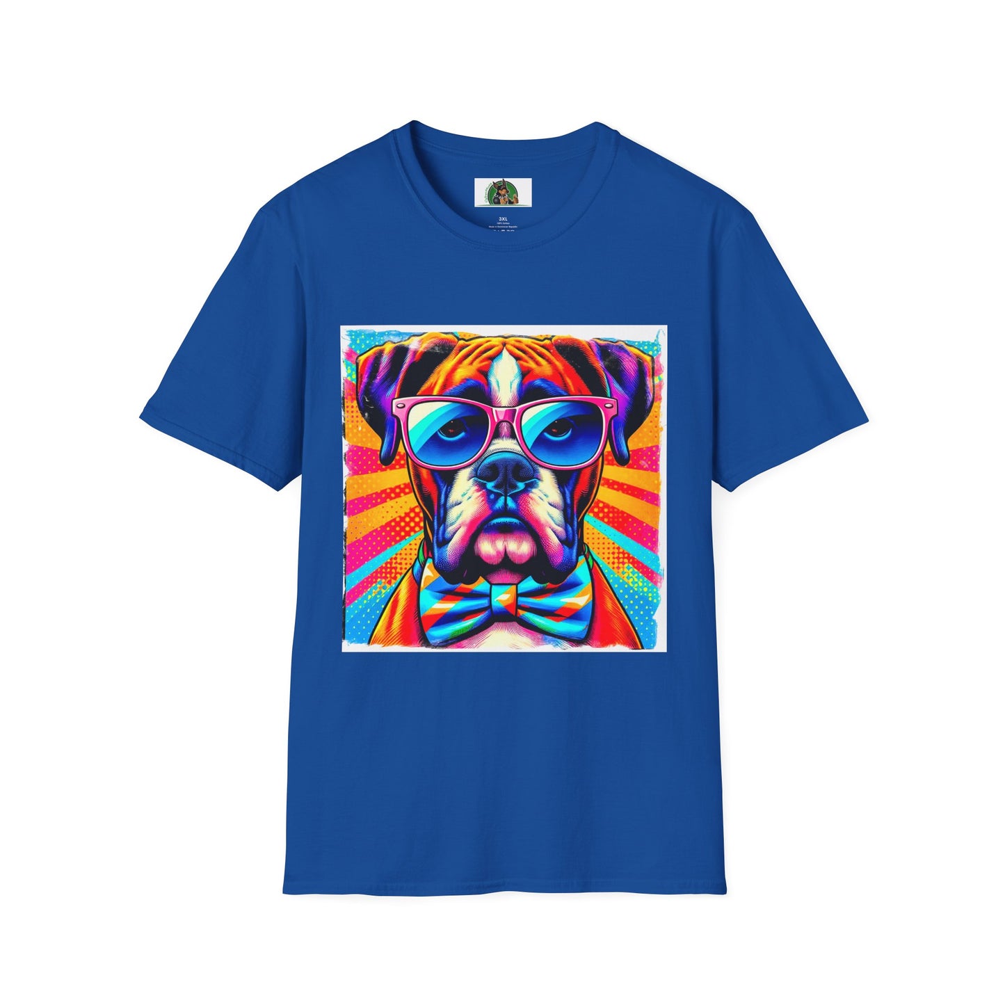 Boxer Pop Art Dog Wearing Glasses T-Shirt T-Shirt Printify XS Royal