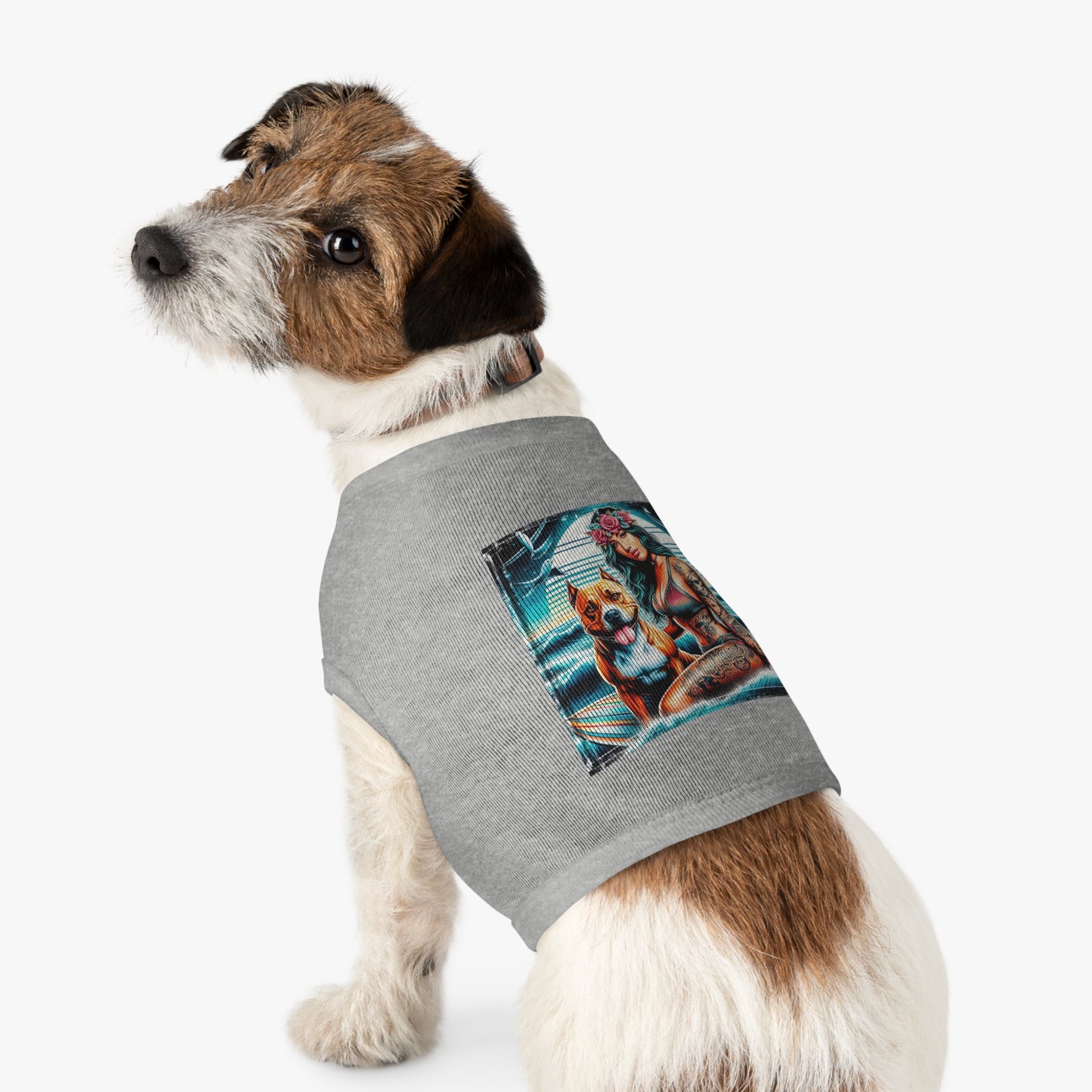 Pet Tank Top Pit Bull Hawaiian women Pets Printify