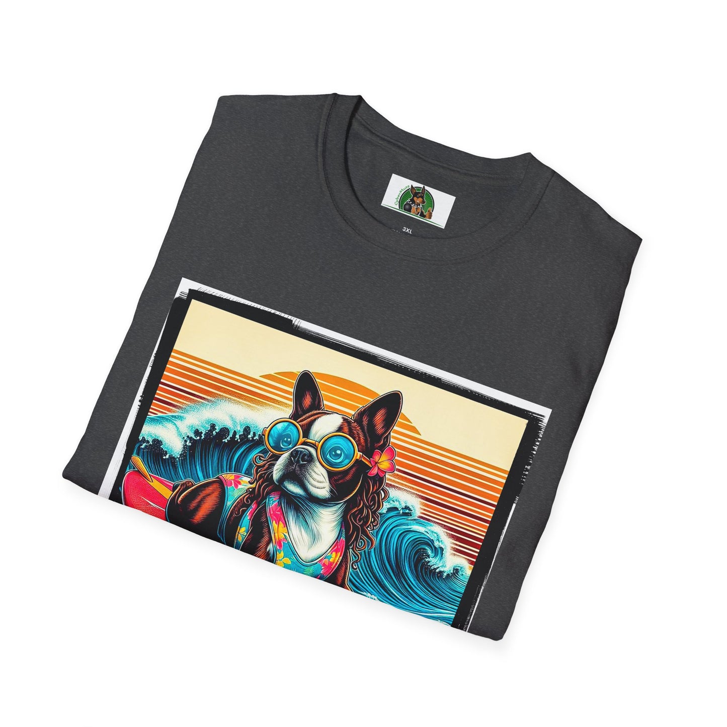 Boston Terrier Surfer Dog T-Shirt Printify