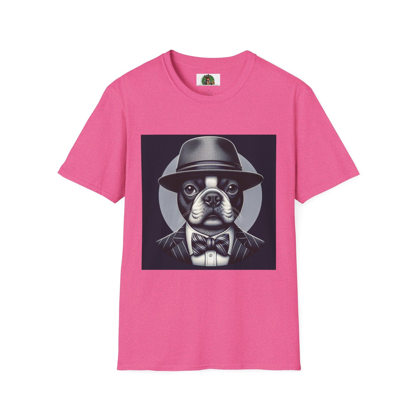 Boston Terrier T-Shirt - Dog in Suit and Hat Design T-Shirt Printify S Heather Heliconia