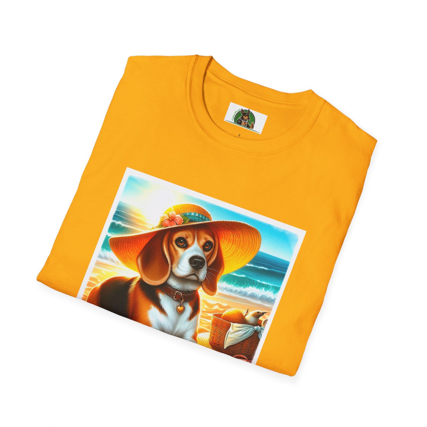 Beagle Girl Dog Wearing Sun Hat At Beach T-Shirt Printify