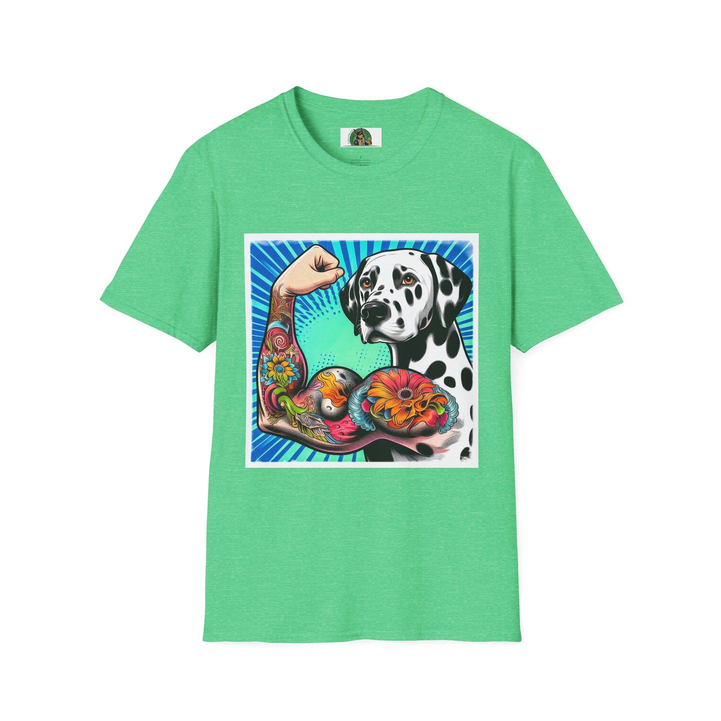 Dalmatian arm flexing t shirt T-Shirt Printify S Heather Irish Green