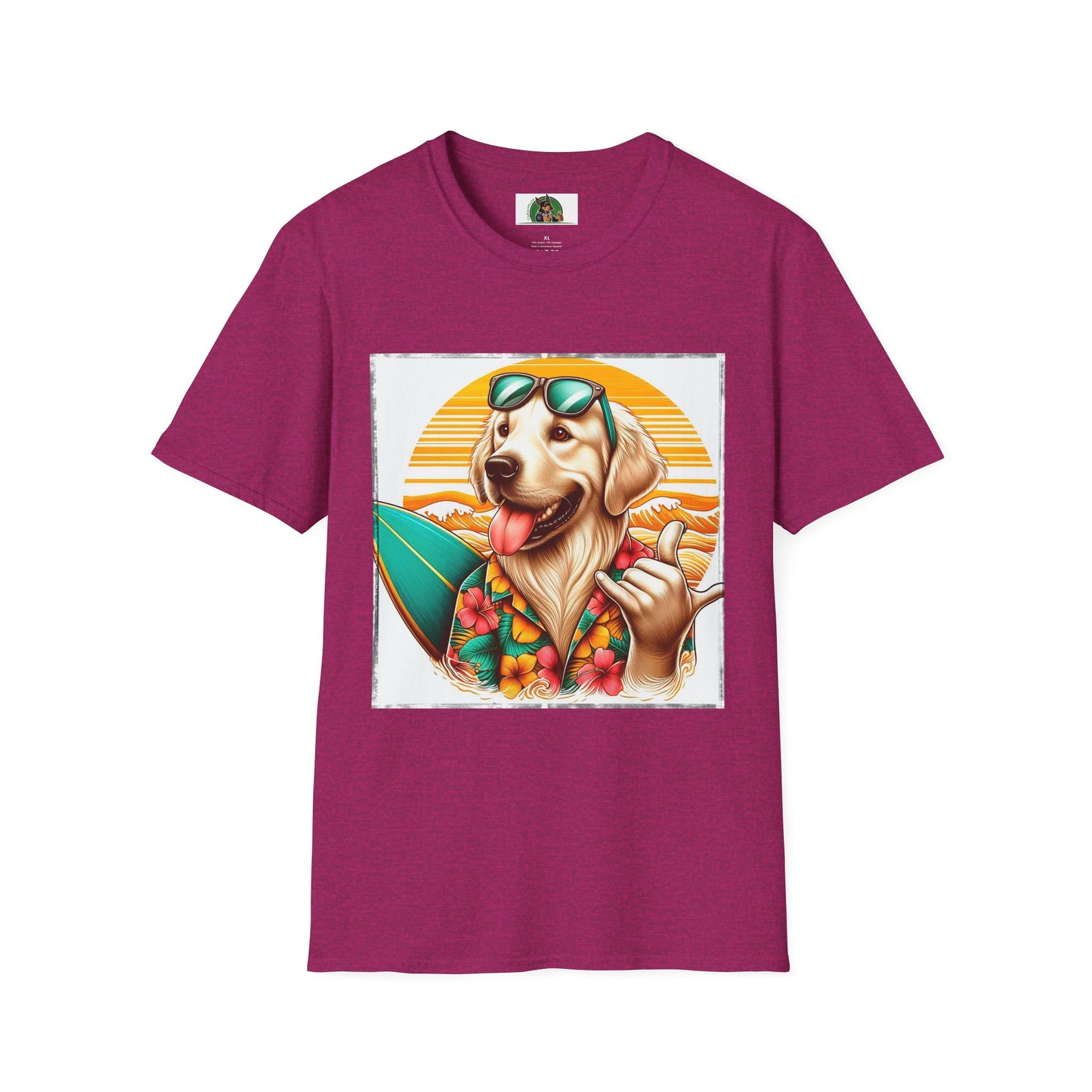 Golden Retriever surfer dog t shirt T-Shirt Printify S Antique Heliconia