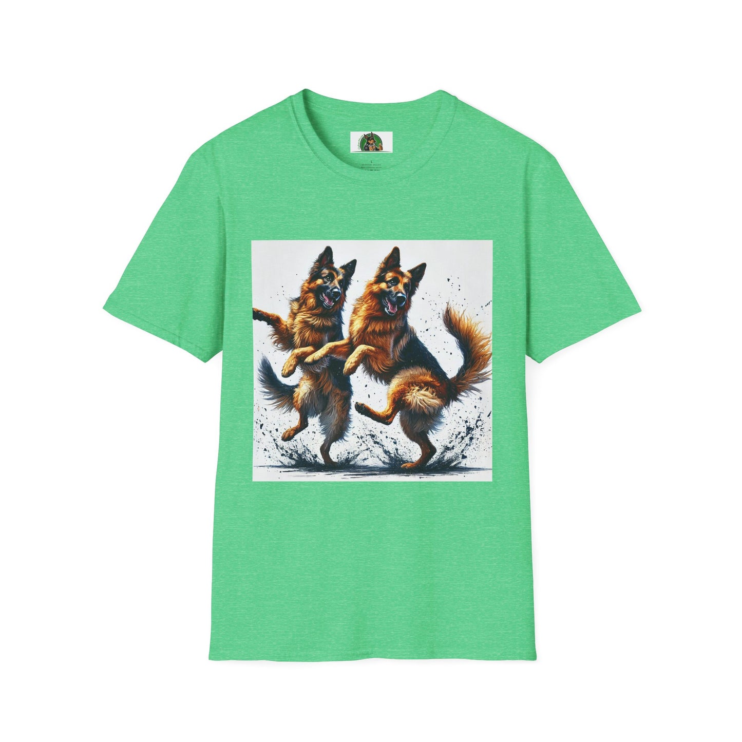 German Shepherd T-Shirt - Dancing Dog Design T-Shirt Printify S Heather Irish Green