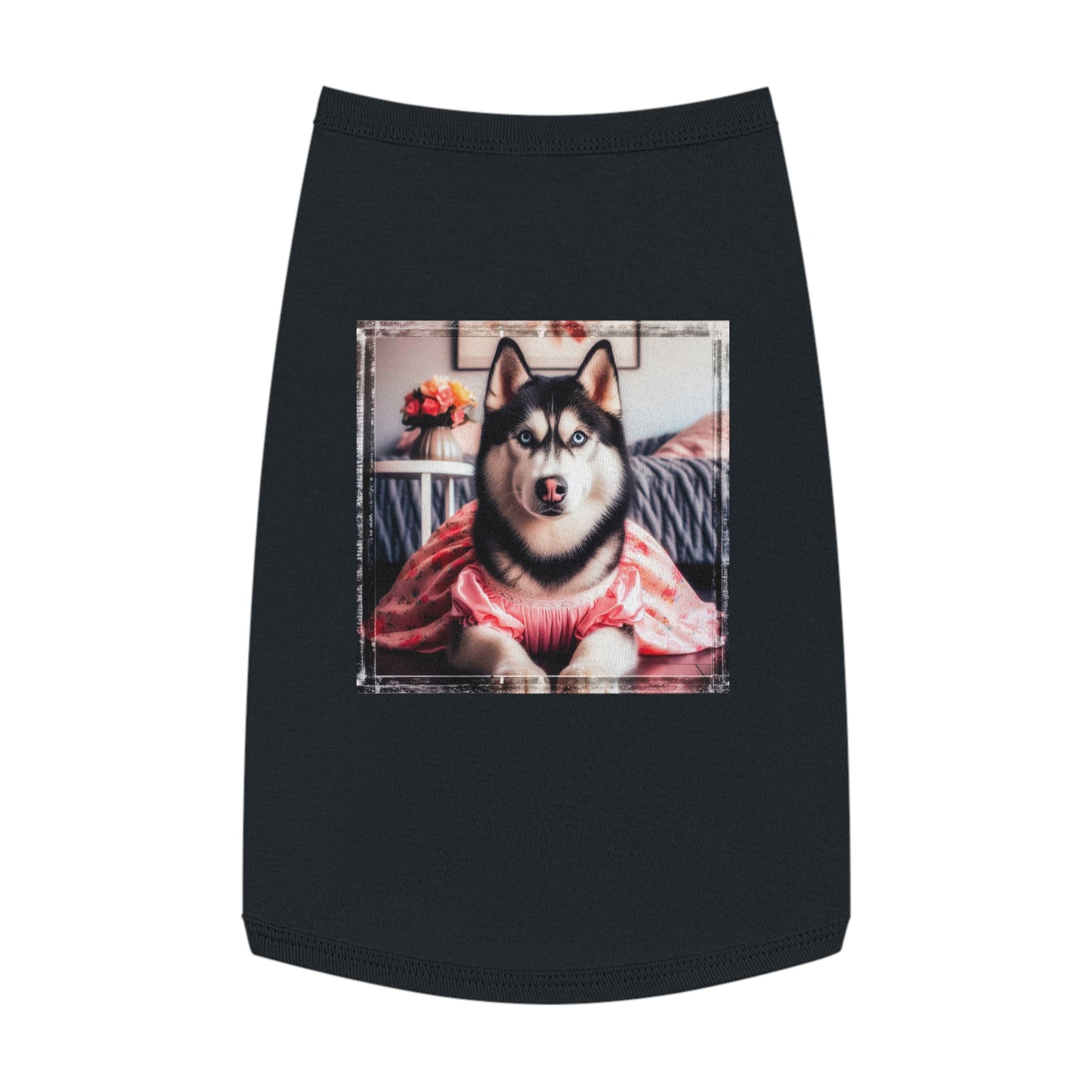 Pet Tank Top Husky pretty pink dress Pets Printify L Black