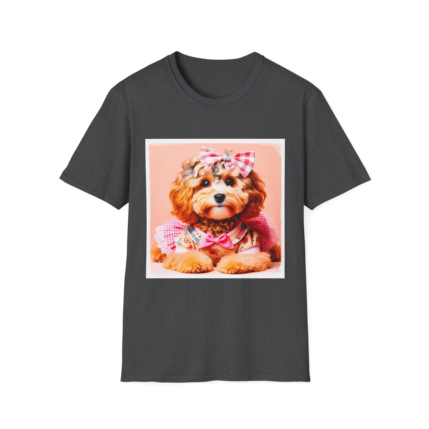 CockerPoo pretty pink bow t shirt T-Shirt Printify XS Dark Heather