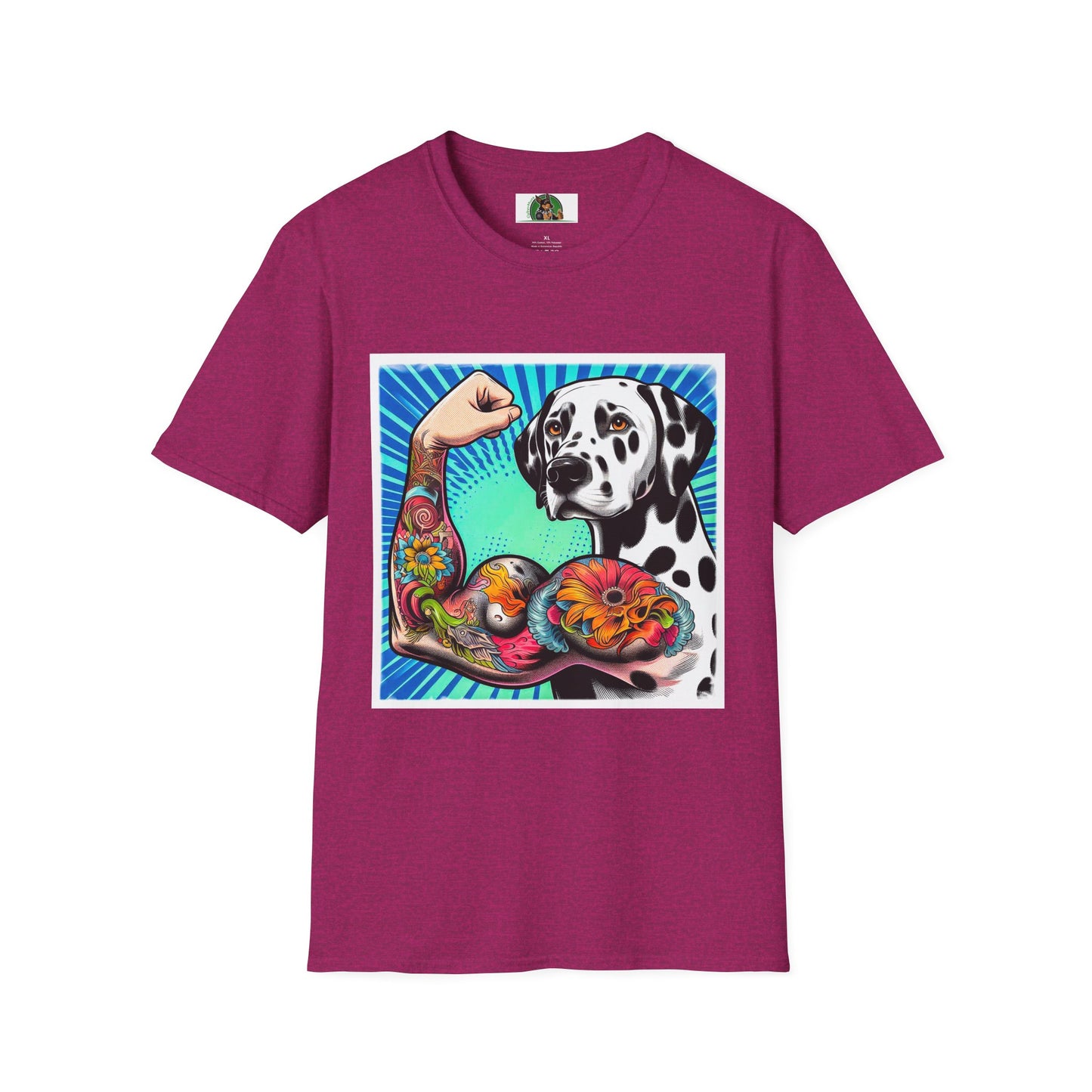 Dalmatian arm flexing t shirt T-Shirt Printify S Antique Heliconia
