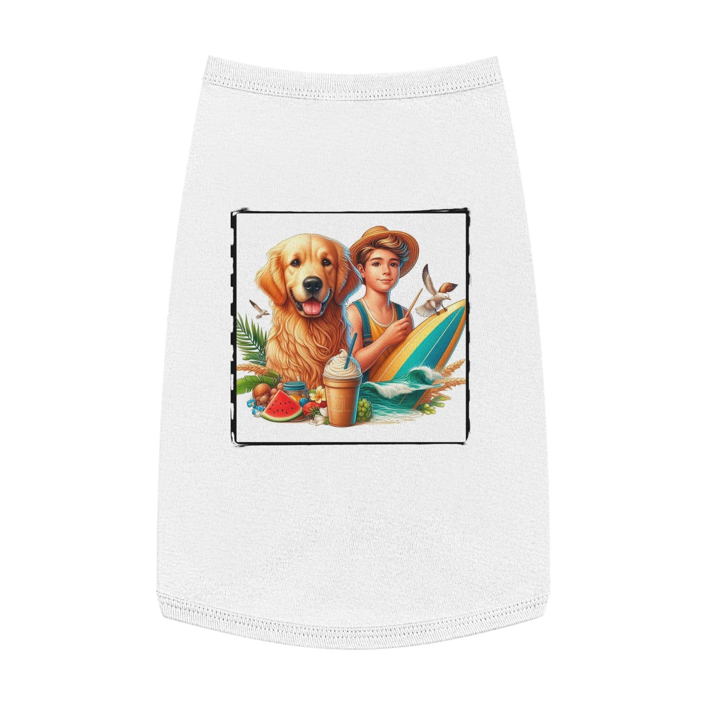 Golden Retriever pet tank top farmer boy Pets Printify L White