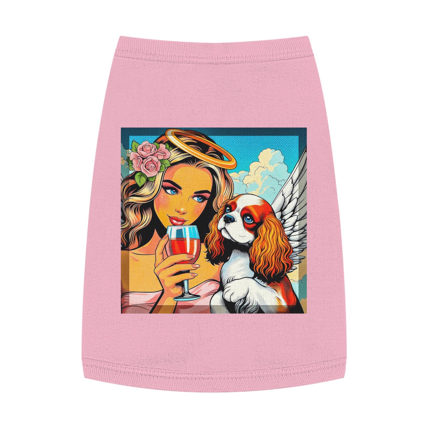 Pet Tank Top Cavalier King Charles Spaniel Angel sipping Wine T Shirt Pets Printify M Pink