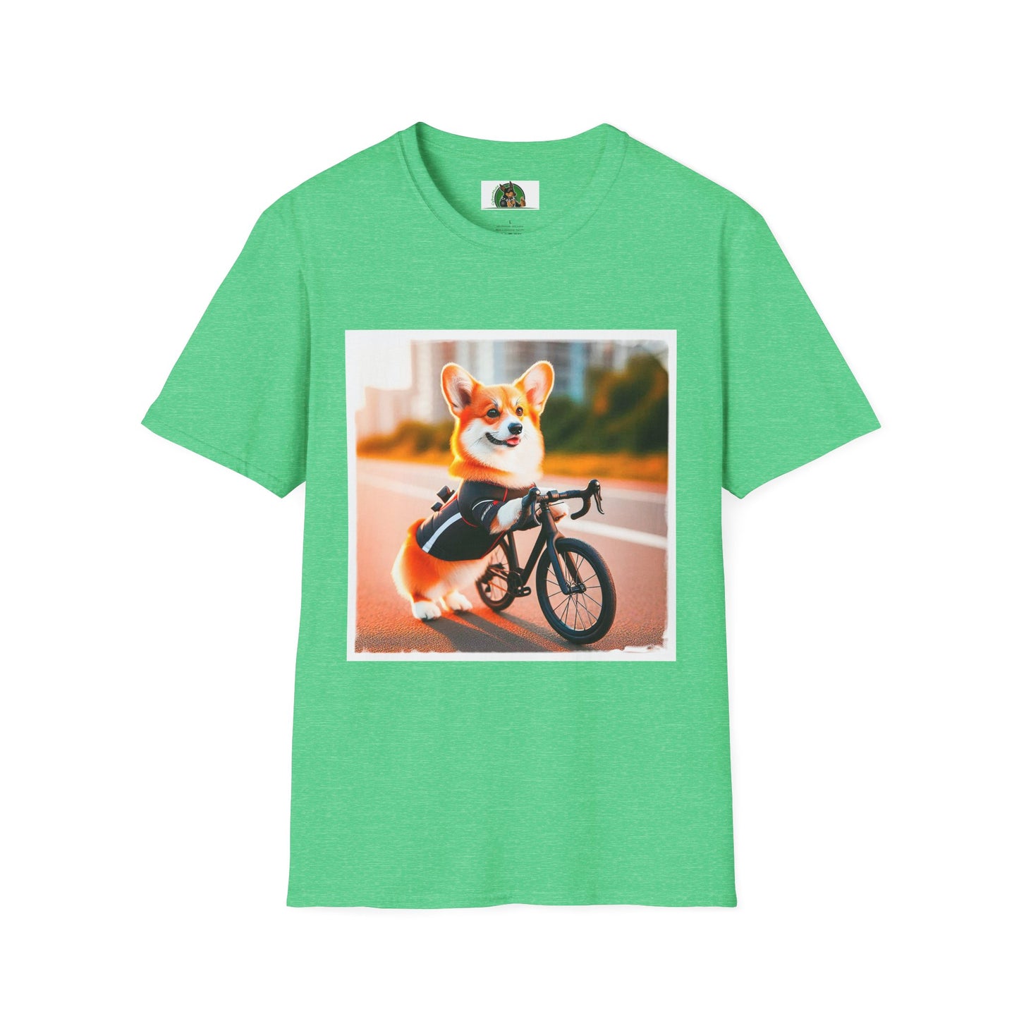 Pembroke Welsh Corgi tiny bike shirt T-Shirt Printify S Heather Irish Green