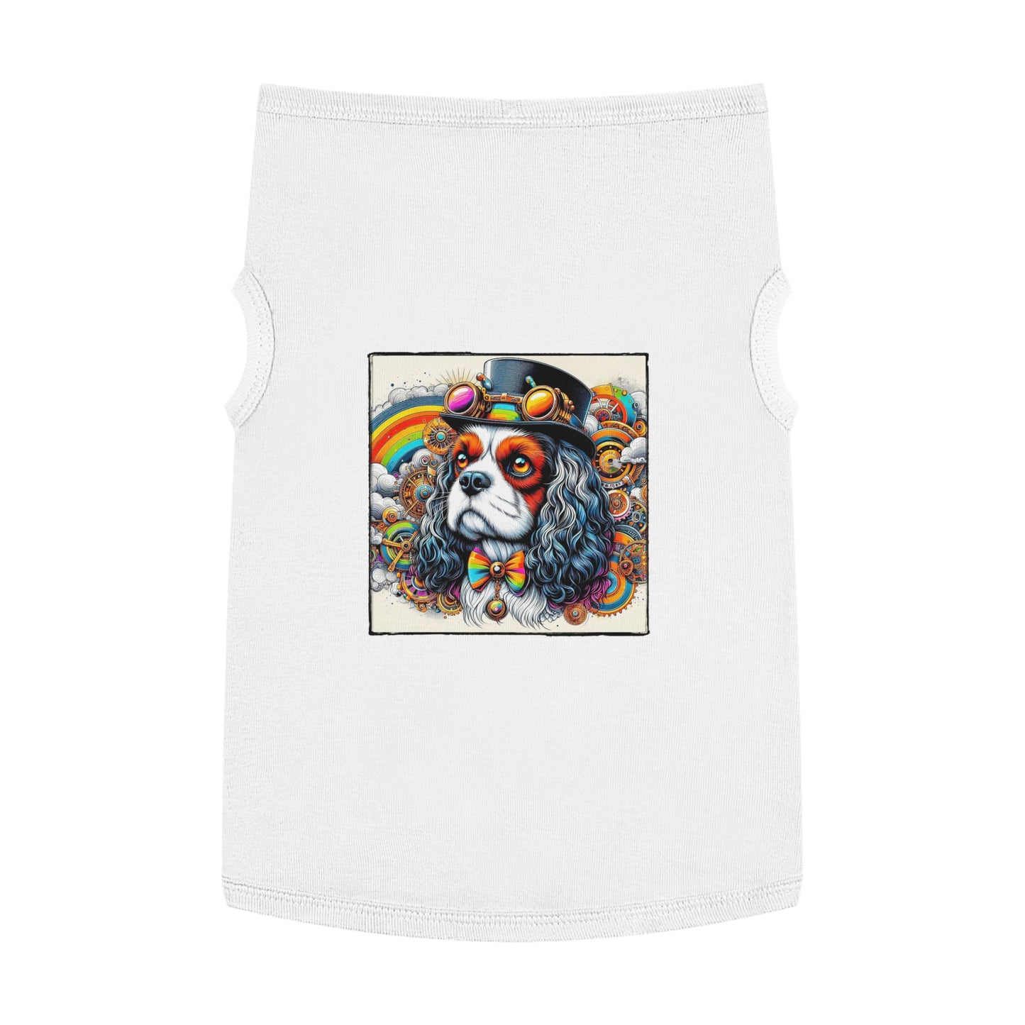 Pet Tank Top Cavalier King Charles Spaniel SteamPunk Colorful T Shirt Pets Printify XL White