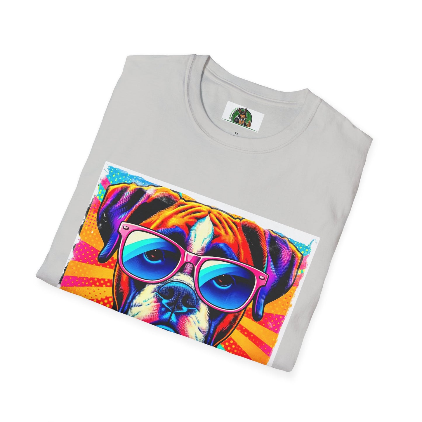 Boxer Pop Art Dog Wearing Glasses T-Shirt T-Shirt Printify