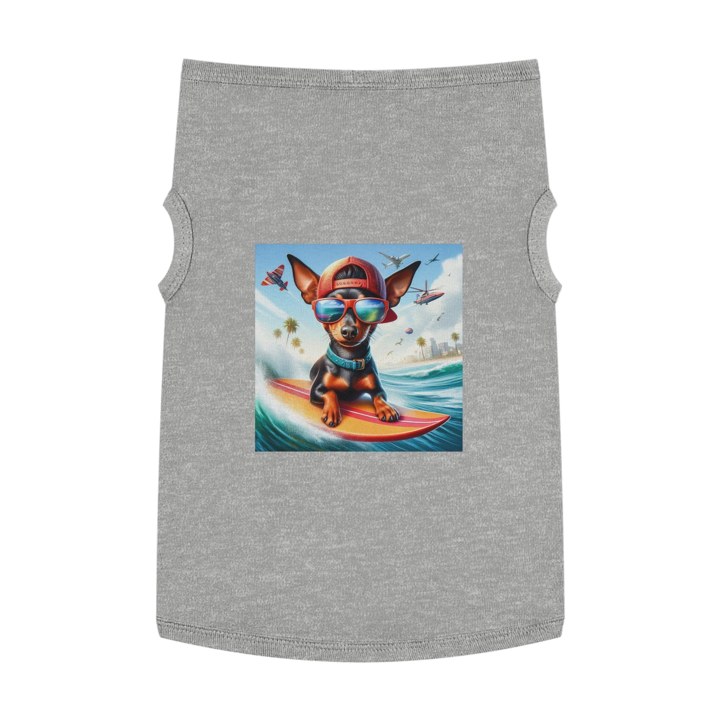 Min Pin Tank Tops surfer puppy dog Pets Printify XL Heather