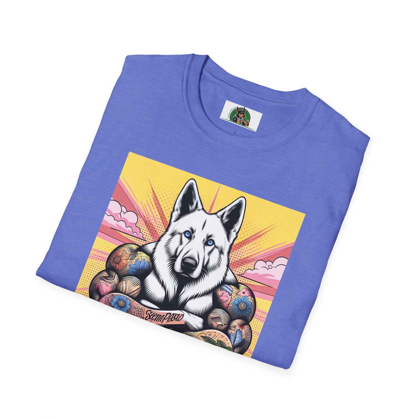 German Shepherd arms and flexing shirt