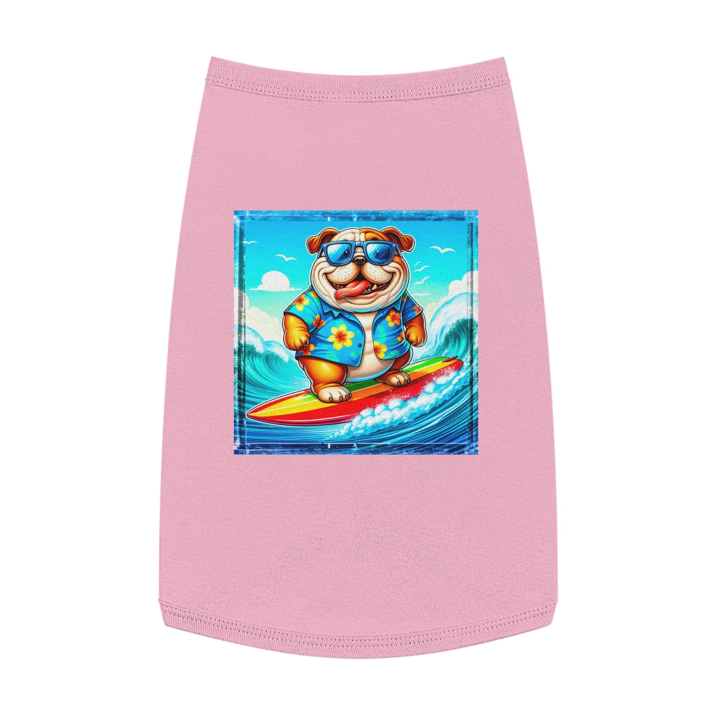 Pet Tank Top Bulldog surfing dog t shirt Pets Printify L Pink
