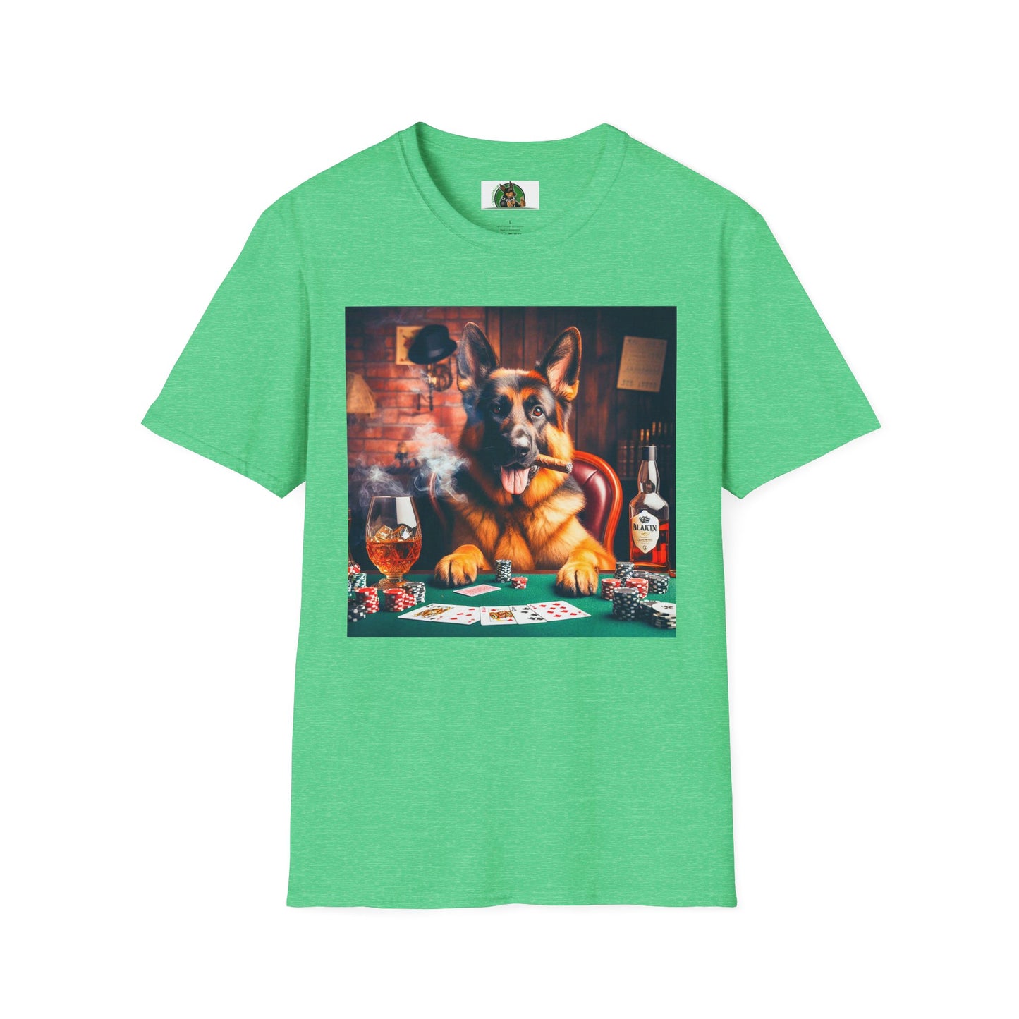 German Shepherd smoking a cigar shirt T-Shirt Printify Heather Irish Green S
