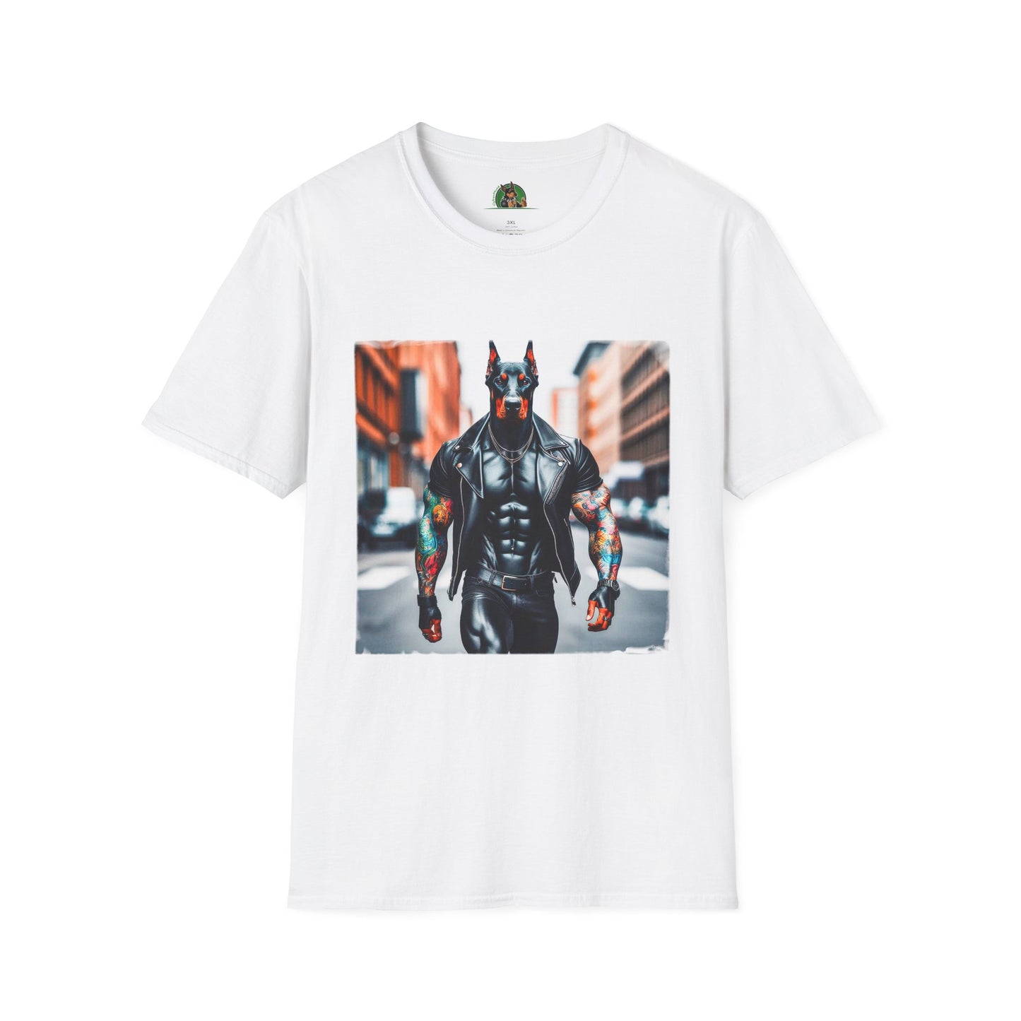 Doberman men in black t shirt T-Shirt Printify XS White