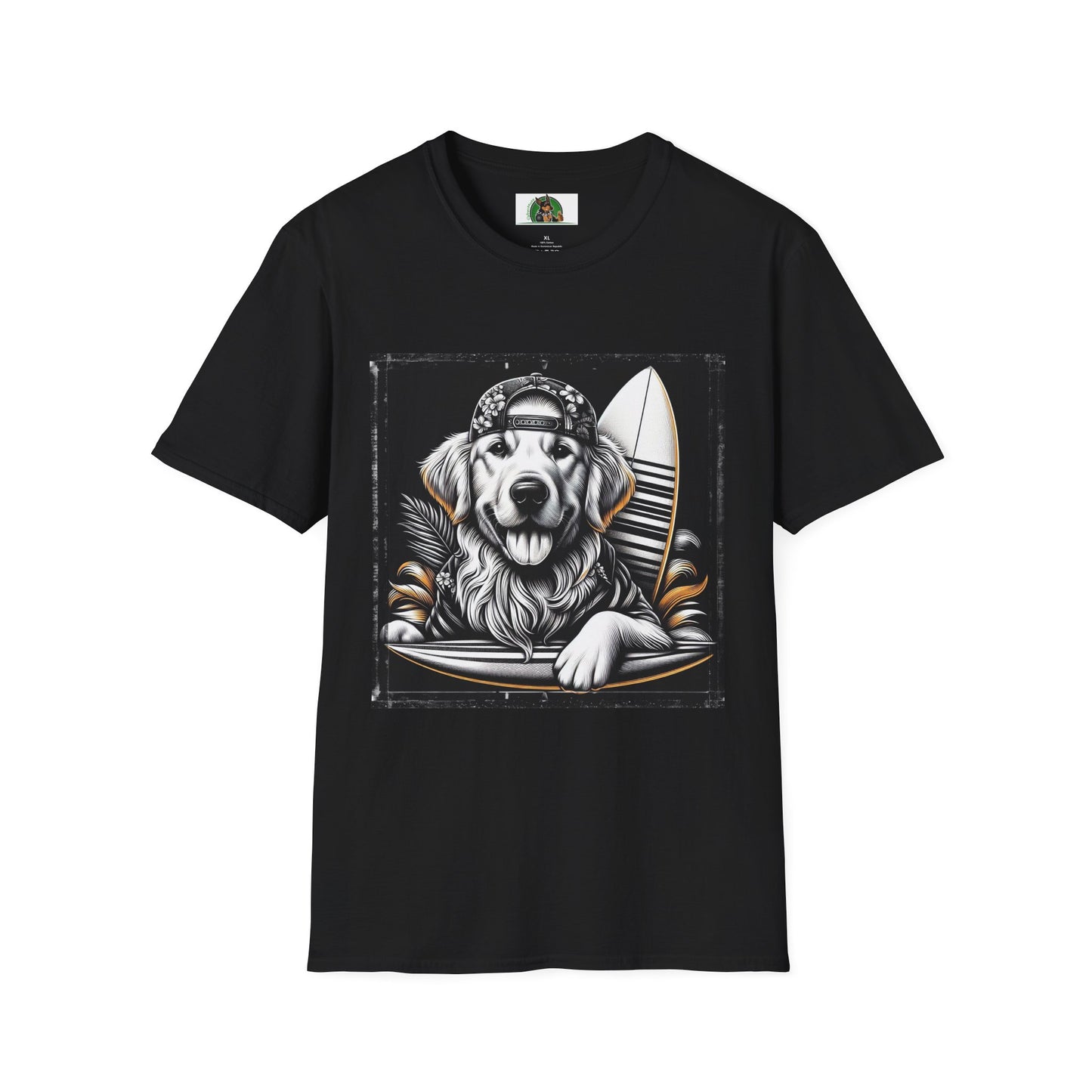 Golden Retriever cool surfer t shirt T-Shirt Printify XS Black