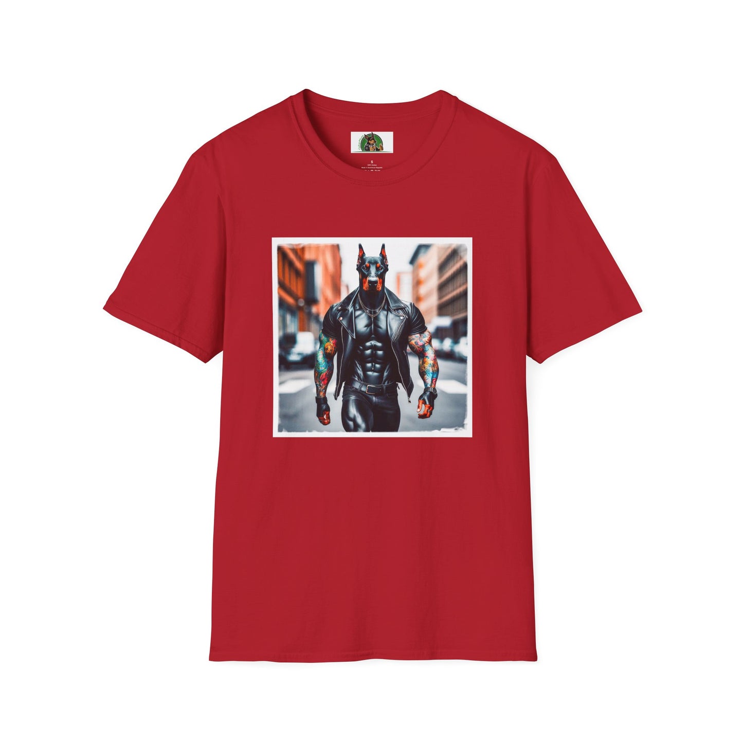 Doberman men in black t shirt T-Shirt Printify S Cherry Red