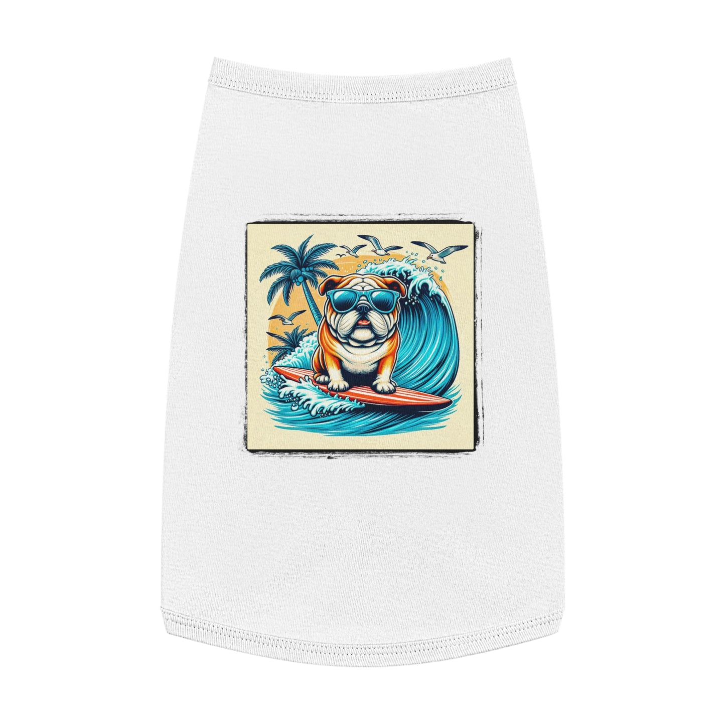 Pet Tank Top Bulldog Hawaiian surf t shirt Pets Printify L White