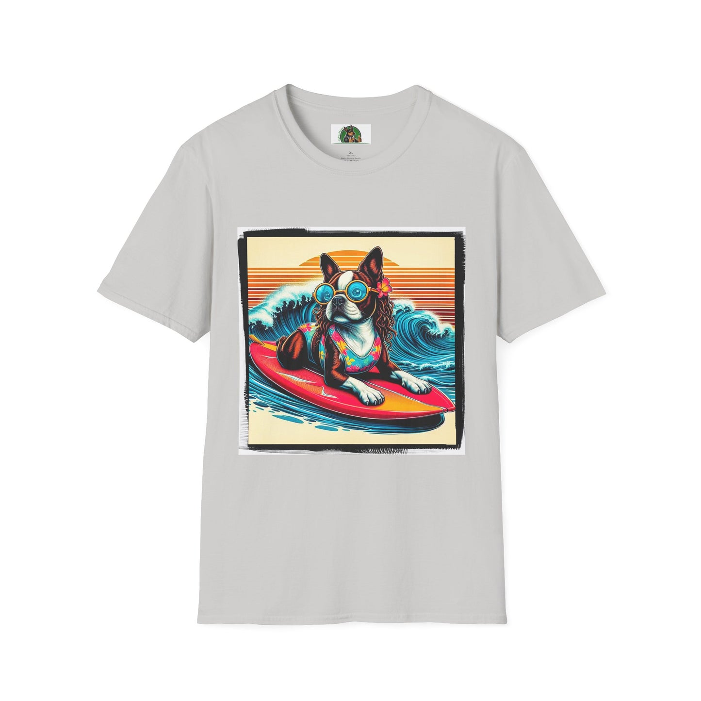 Boston Terrier Surfer Dog T-Shirt Printify S Ice Grey