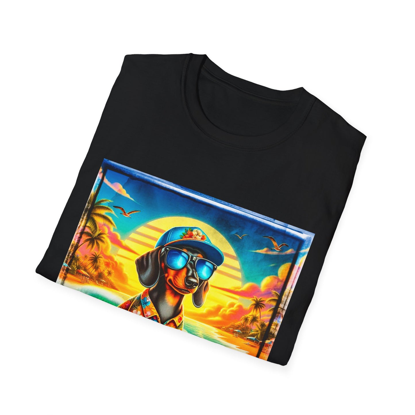 Dachshund surfing t shirt T-Shirt Printify