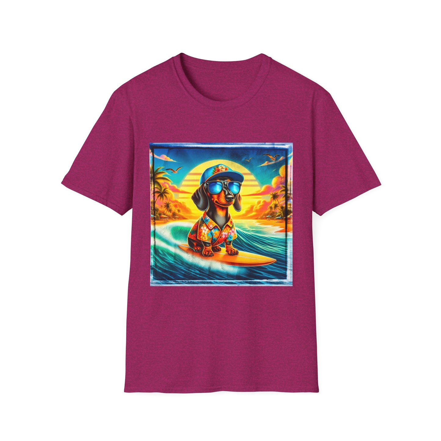 Dachshund surfing t shirt T-Shirt Printify S Antique Heliconia