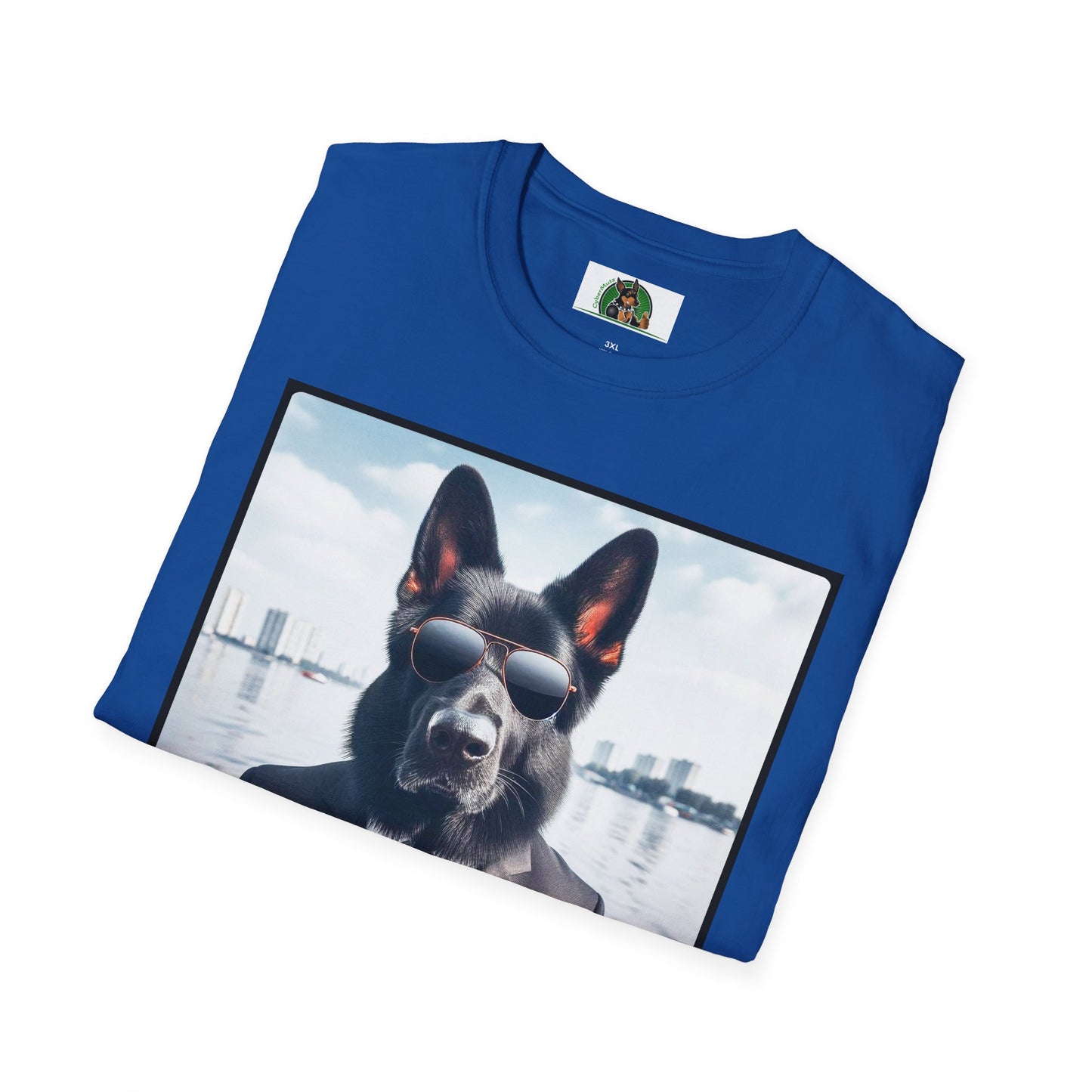German Shepherd men in black shirt T-Shirt Printify
